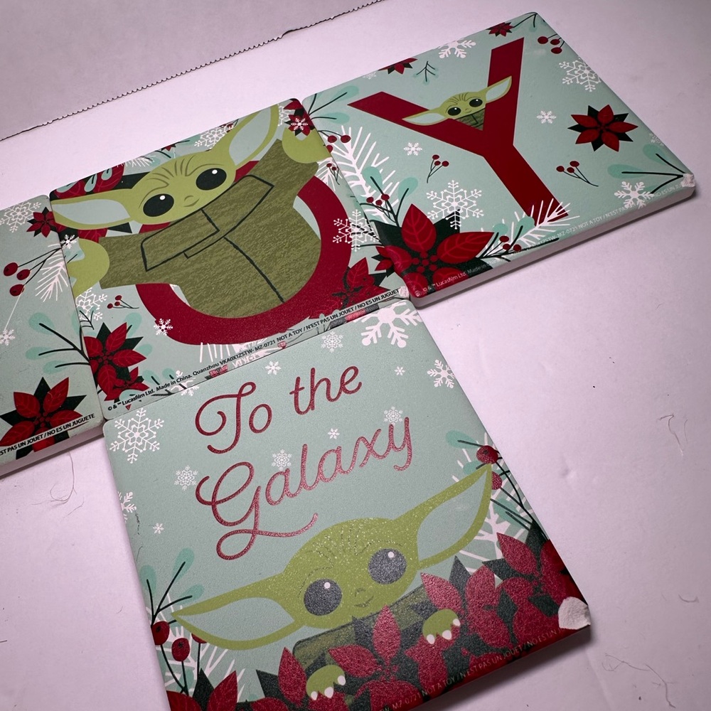 Baby Yoda JOY Ceramic Coasters Set Of 4 Christmas NEW (with Defects) - Picture 4 of 6